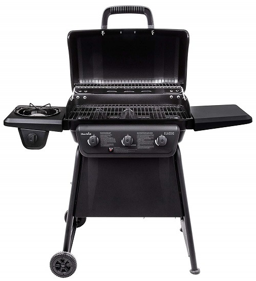 compact gas grill with side burner